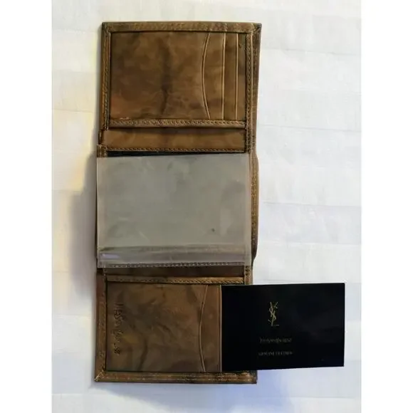 Vintage Yves Saint Laurent YSL Leather Trifold Wallet Tan w Tag